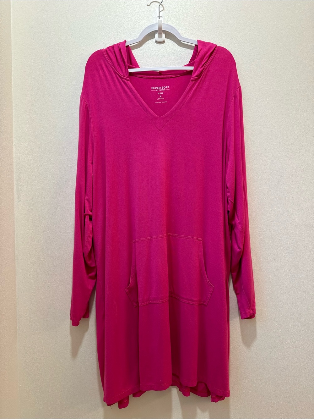 Torrid Super Soft Sleep 4X Hot Pink Hooded Lounge Dress Kangaroo Pocket
